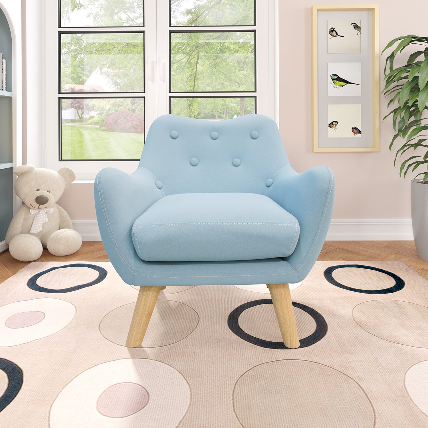 Kadyn Child Accent Armchair, Fabric Single Sofa Chairs with wooden legs, Upholstered Arm Chair for kids, Blue Kadyn Child Accent Armchair, Fabric Single Sofa Chairs with wooden legs, Upholstered Arm Chair for kids, Blue