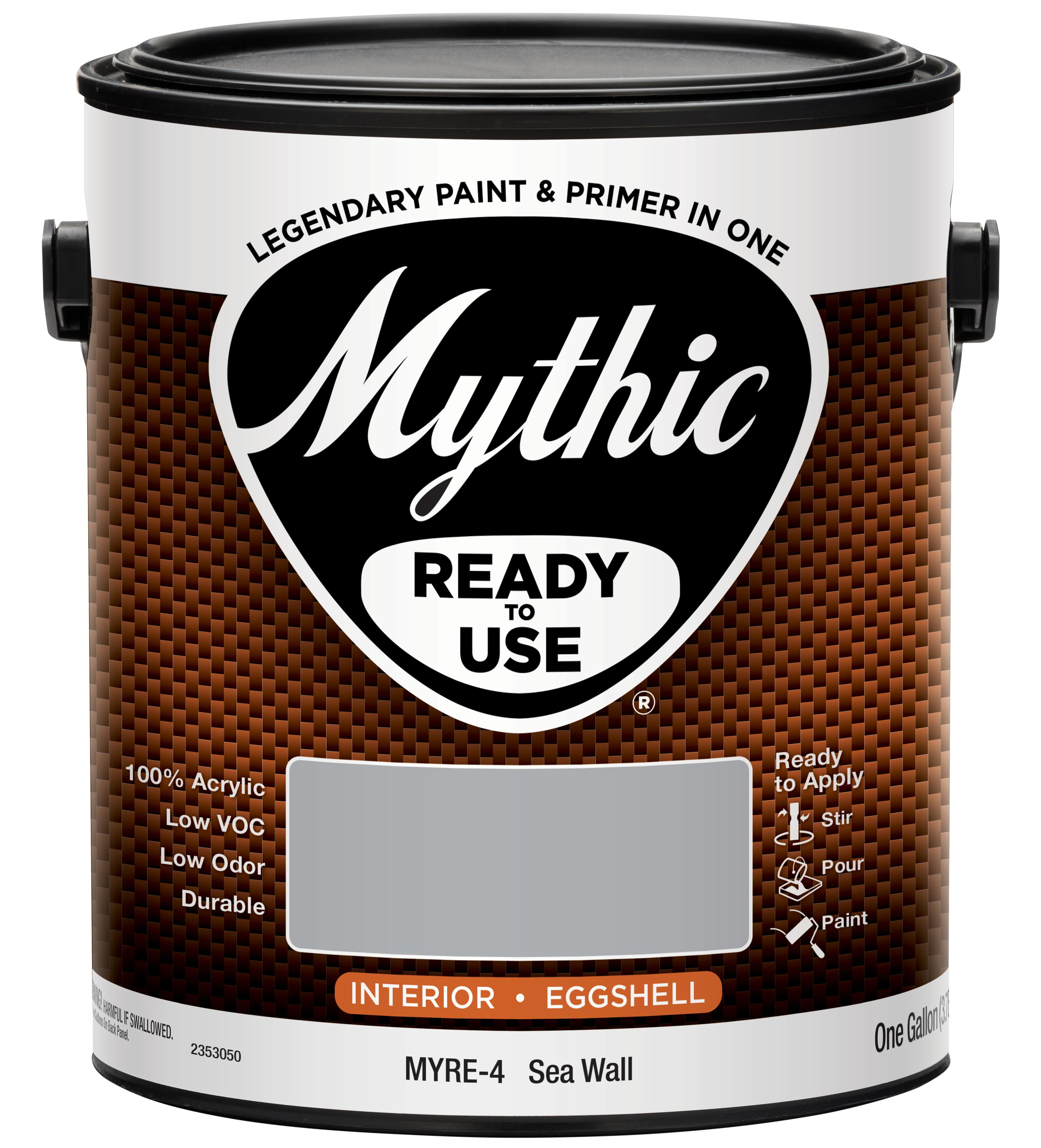 Mythic Ready to use Colors, Gallon, Sea Wall, Interior Eggshell Acrylic Latex Paint, Non-Spatter Formula, Quick Dry, Easy Soap & Water Clean Up, VOC Less Than 50 Grams Per Litre.