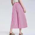 thumbnail image 4 of Wide Leg Palazzo Pants for Women Striped Flowy Trousers Elastic Waist Ankle Length Pockets Pink XL, 4 of 5
