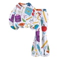 thumbnail image 5 of Grblisyd First Day of School Outfits for Girls Cute Stationery Print Crew Neck Long Sleeve Top and Flared Leg Pants Fall Clothing Set, 5 of 7