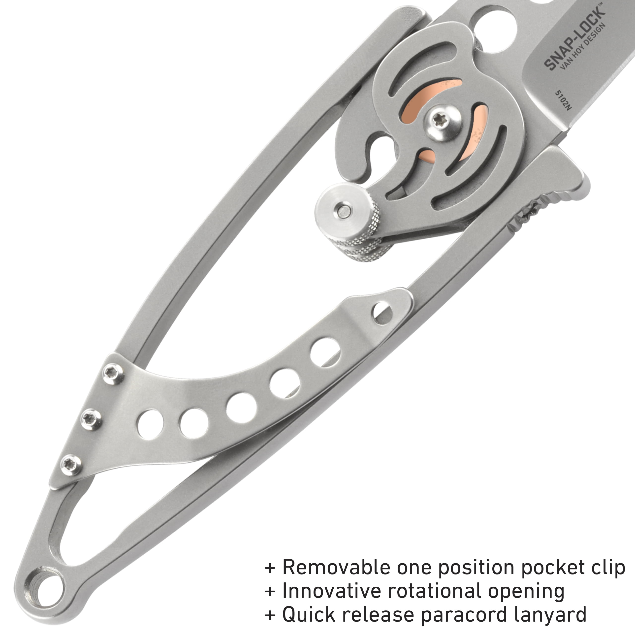 CRKT Snap Lock Everyday Carry EDC Pocket Folding Knife with Snap Lock: Stainless Steel Plain Edge Blade, Stainless Steel Handle, Pocket Clip, 5102N