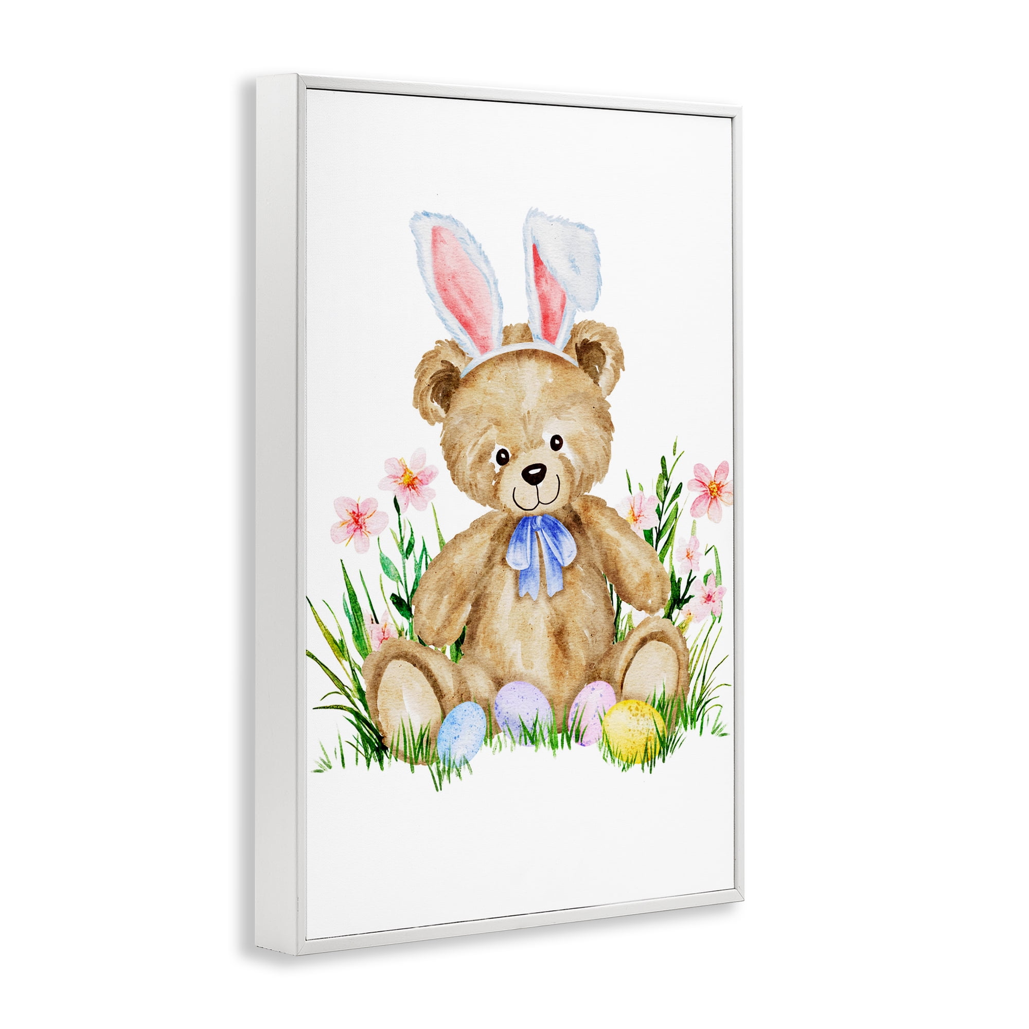 Springy Easter Teddy Bear White Framed Giclee Art, design by Amy Hall