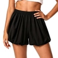thumbnail image 3 of Women's Bubble Shorts Liweisiy Elastic Waist Puff Balloon Solid Color Loose Shorts Summer Casual Cute Shorts Black M, 3 of 9