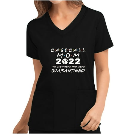 

8th of May mothers day Women Scrub Top casual Short Sleeve V Neck Nurse Uniform Shirt Tops with Pockets