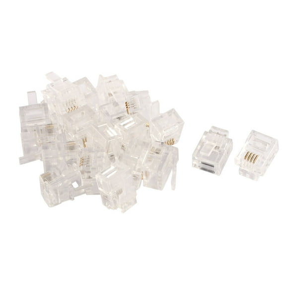 20pcs Clear Housing RJ11 6P4C Modular Telephone Cable Line Adapter Connector