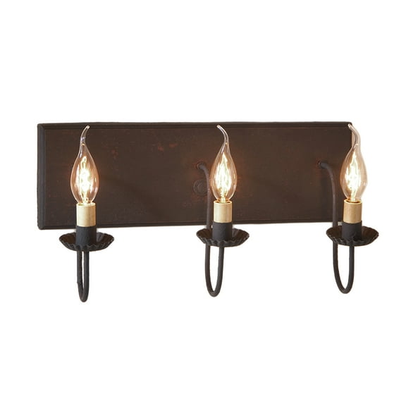 Irvins Country Tinware Three Arm Vanity Light in Hartford Black over Red