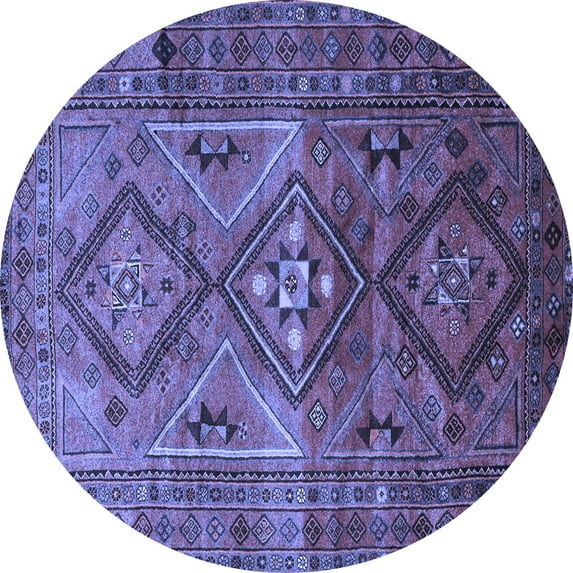 Ahgly Company Machine Washable Indoor Round Southwestern Blue Country Area Rugs, 6' Round