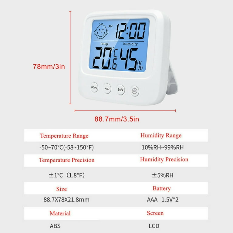 Digital Thermometer Hygrometer Indoor Room Temperature Humidity Meter LCD  Screen Thermometer, with Backlit 