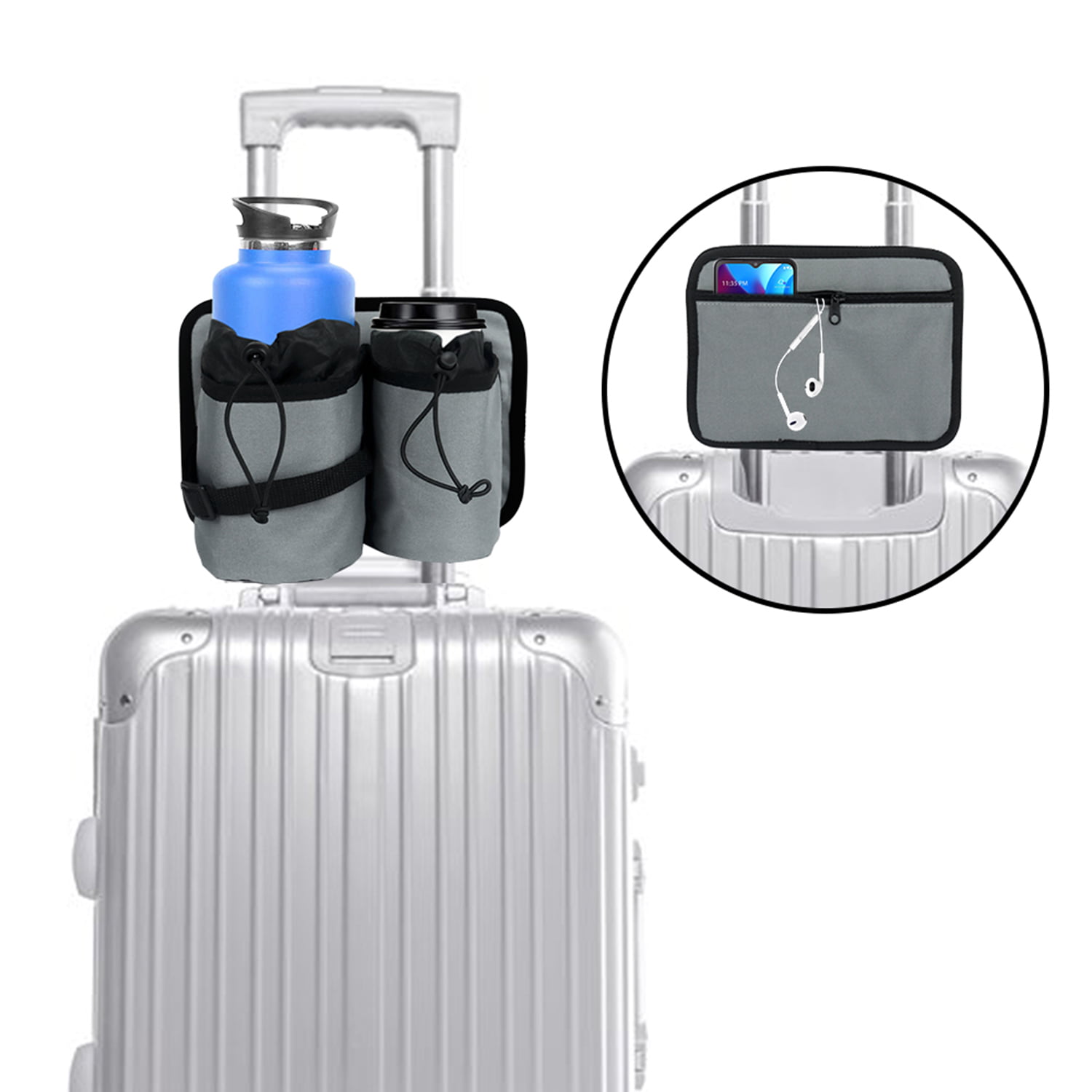  Travel Luggage Cup Holder, Vethers Drink Carrier, Luggage Cup  Holder Attachment, Free Hand Suitcase Drink Carrier for Drinks Beverages,  Coffee, Bottles, Snacks (Black) : Home & Kitchen