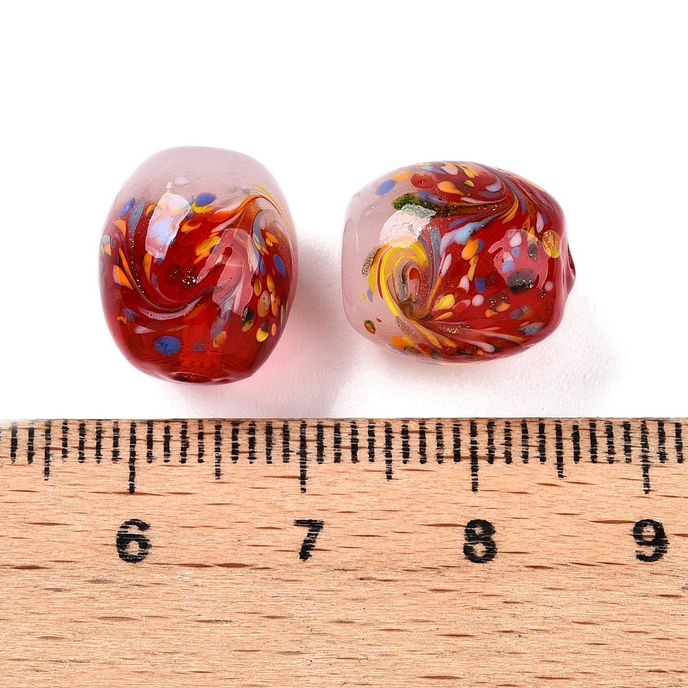 100pcs Handmade Lampwork Beads Barrel with Flower Two Tone Mixed color 13~14x11.5~12mm Hole: 1.2~2.5mm