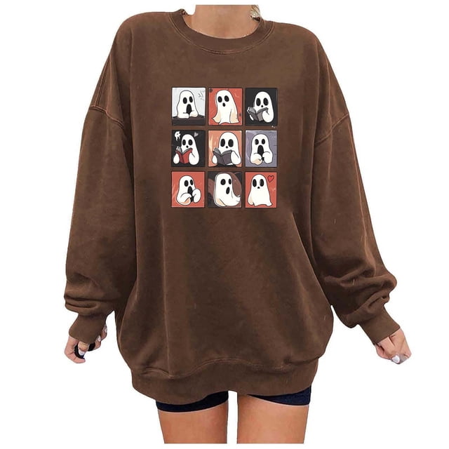 Heisall Womens Sweatshirts Autumn Winter Halloween Print Drop Shoulder Round Neck Long Sleeve 2025 New Style Fashion Casual Hoodies