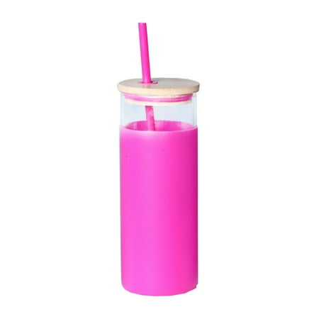 

Ocnvlia Silicone Straw Cup with Bamboo Cover High Borosilicate Glass Cup Simple and Convenient Color Straw Cup Red
