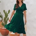 thumbnail image 4 of Women's Summer Midi Dress V Neck Lace Up Short Sleeve Solid Dresses 2023 Tropical Beach Sundress, 4 of 6