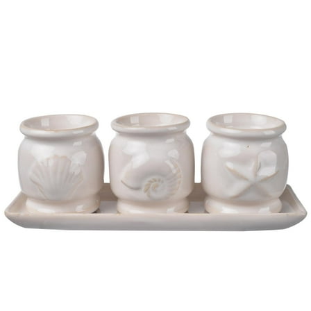 A&B Home Three-Cup Tealight Holder and Tray Coastal/Cream