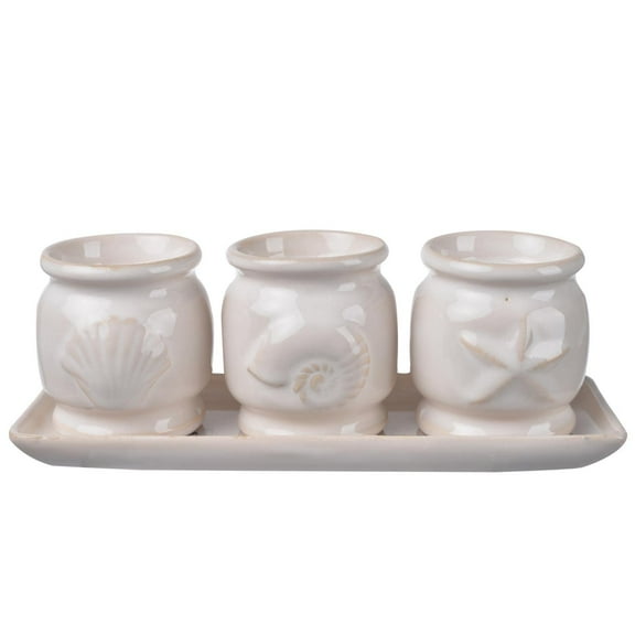 A&B Home Three-Cup Tealight Holder and Tray Coastal/Cream
