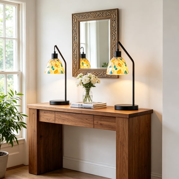Rohopeto Table Lamps Set of 2, 15.94" , with a Stained-Glass Shade, Bedside Lamp Set of 2, for Bedrooms and Living room(Bulb Included)