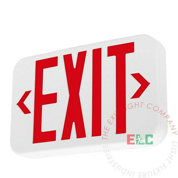 LFI Lights | Modern Design Red LED Exit Sign | White Housing | Battery Backup [LEDJR-R-W-BB]