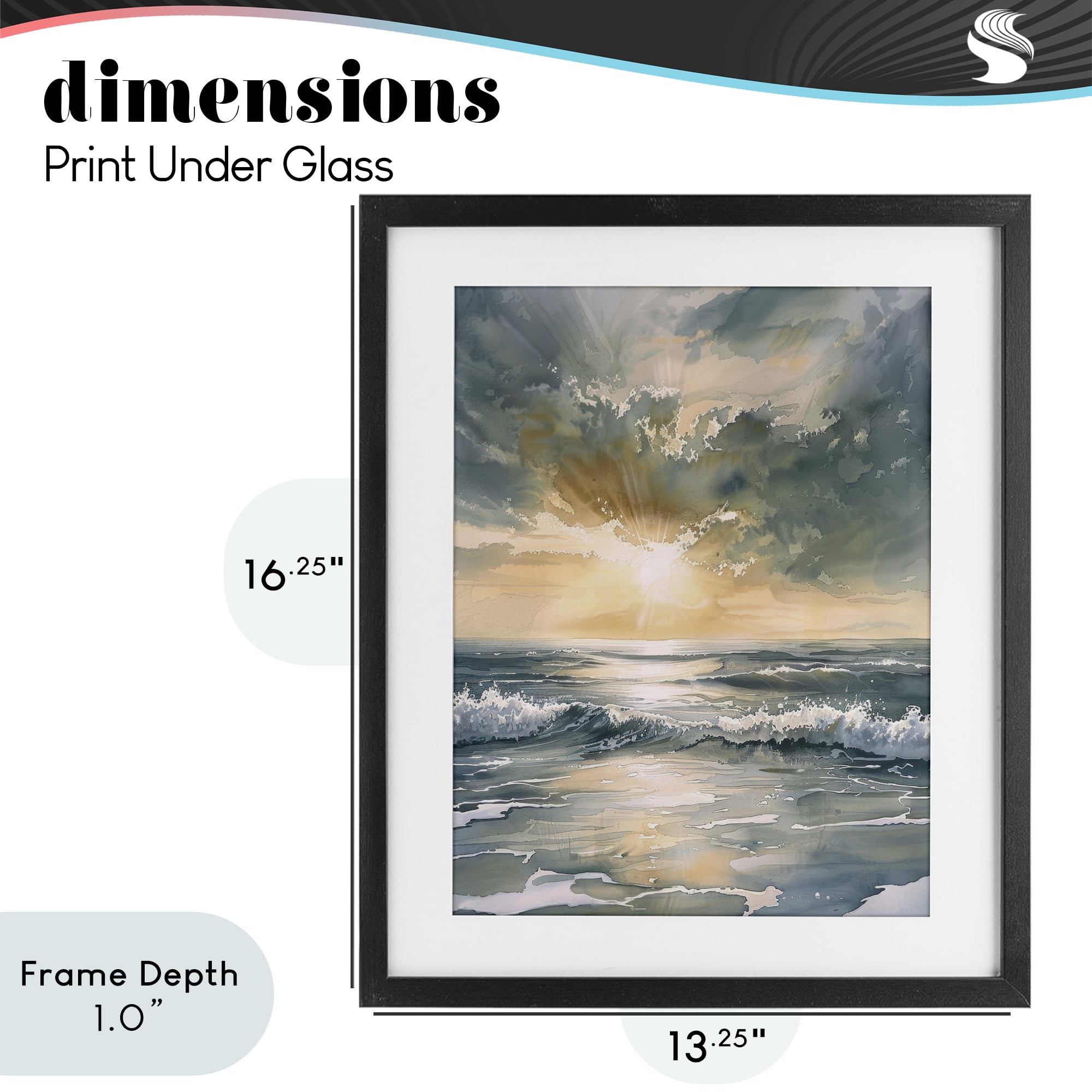 Stupell Industries Sunlit Waves Golden Reflection Black Framed Print Under Glass, design by Petal Prints Design