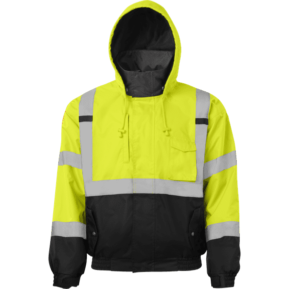 Ironwear 6400 Hi-Visibility Reflective Bomber Safety Jacket with Black Bottom and Hidden Hood | ANSI Class 3
