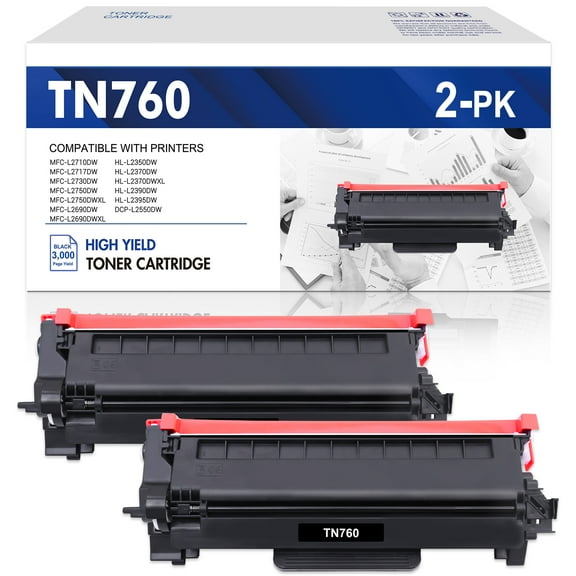 TN760 TN730 Toner Cartridge Compatible for Brother TN-760 TN760 TN-730 TN730 DCP-L2550DW HL-L2350DW MFC-L2710DW MFC-L2750DW HL-L2395DW HL-L2390DW MFC-L2690DW Printer Ink (Black, 2-Pack)