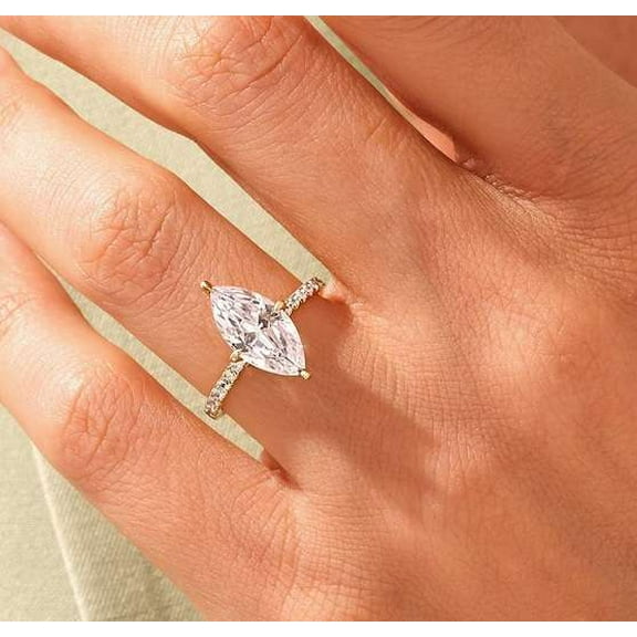 vylahjewellery 2 CT Marquise Cut Moissanite Diamond Promise Ring 10K Yellow Gold Engagement Ring for Girlfriend