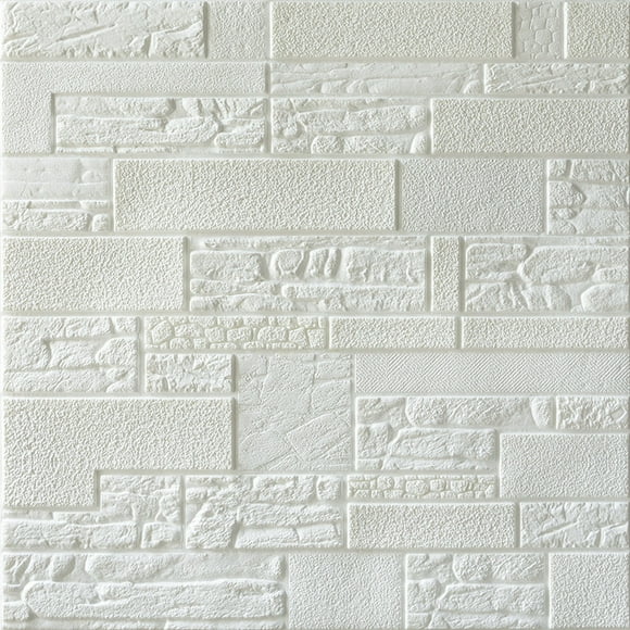 Dundee Deco's Off White Faux Bricks, Stones 3D Wall Panel, Peel and Stick Wall Sticker, Self Adhesive Foam Wallpaper Wall Paneling Decor, 2.3ft X 2.3ft, 5.29 sq ft each