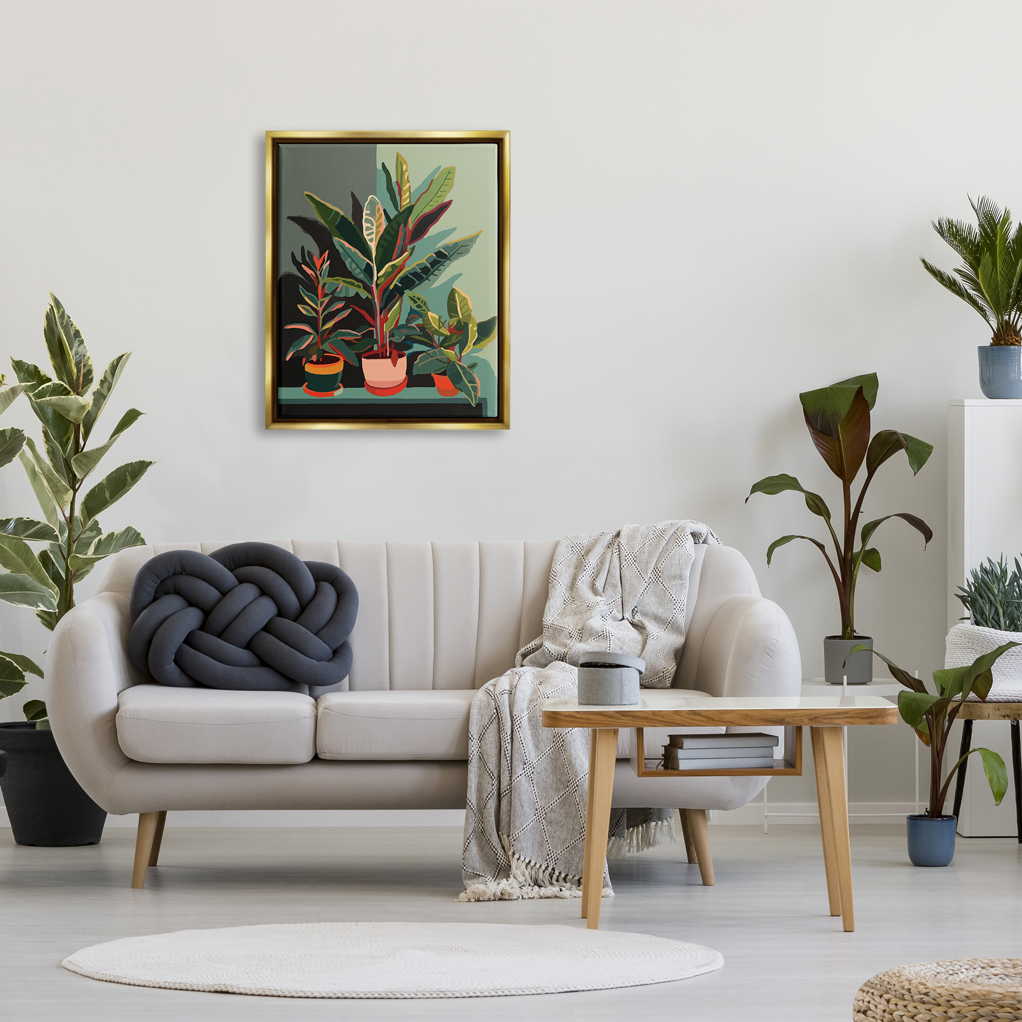 Stupell Industries Modern Potted Plants Botanical & Floral Painting Gold Floater Framed Canvas Art Print Wall Art, 25 x 31