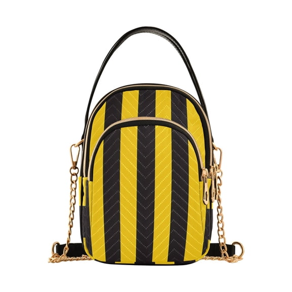 joogoo Women Yellow Stripes Line Pattern Chain Crossbody Bags Shoulder Handbag Phone Purse