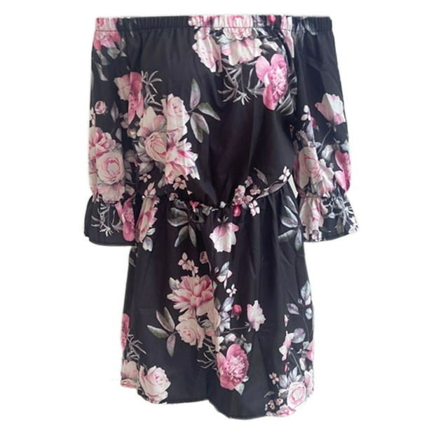 Vestido de mujer casual con estampado floral y hombros descubiertos con manga trompeta Zhivalor BST3003110-6