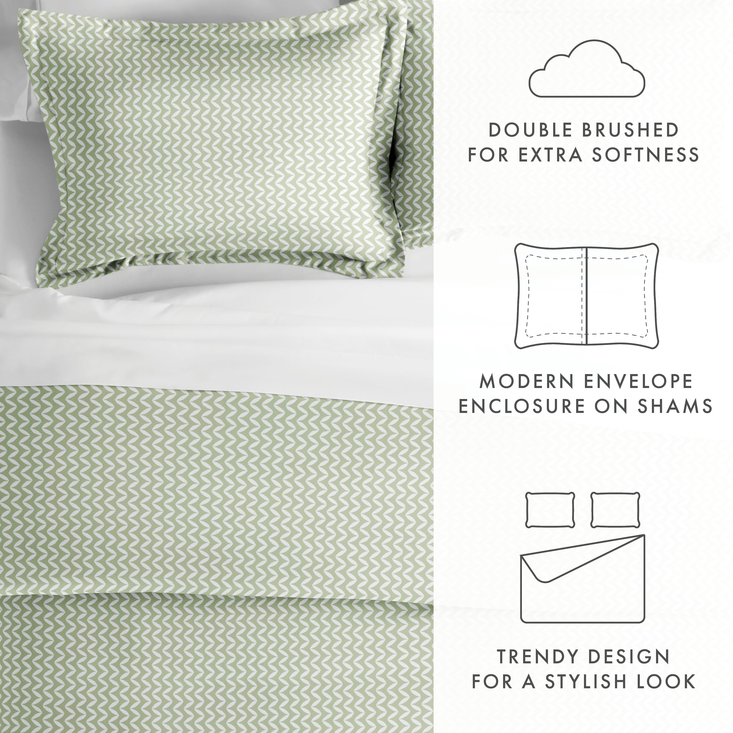 Noble Linens Sage Puffed Chevron Print Duvet Set 3-Piece Duvet Cover Set, King/Cal King