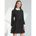 thumbnail image 2 of Vestido a cuadros vintage casual holgado con cuello en contraste de media tapeta para mujer Negro M, 2 of 5