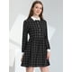 thumbnail image 2 of Vestido a cuadros vintage casual holgado con cuello en contraste de media tapeta para mujer Negro M, 2 of 5