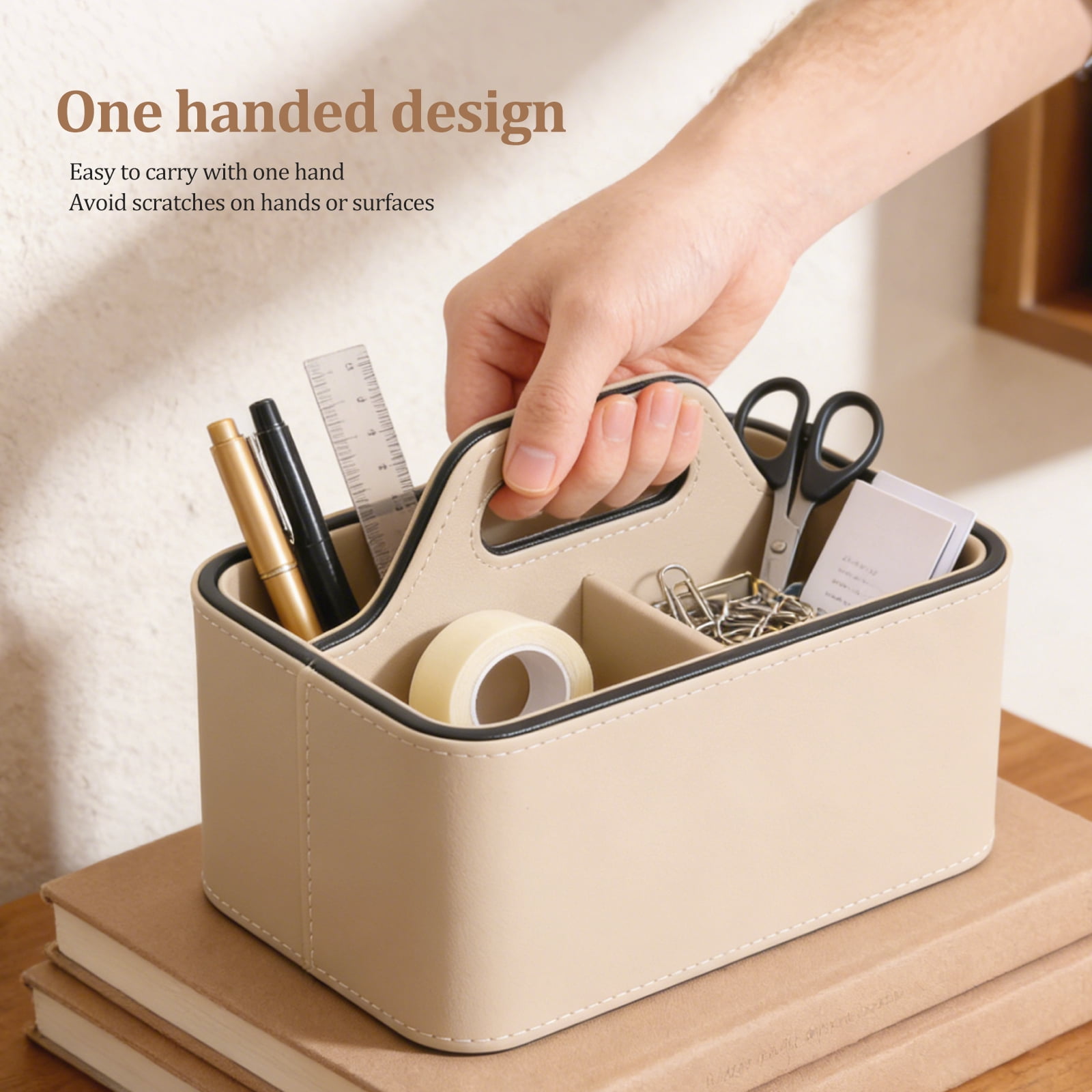 PU Leather Desk Organizer Luxury Remote Control Holder for Home, Office Desk Accessories Table Caddy Bedside Nightstand Organizer