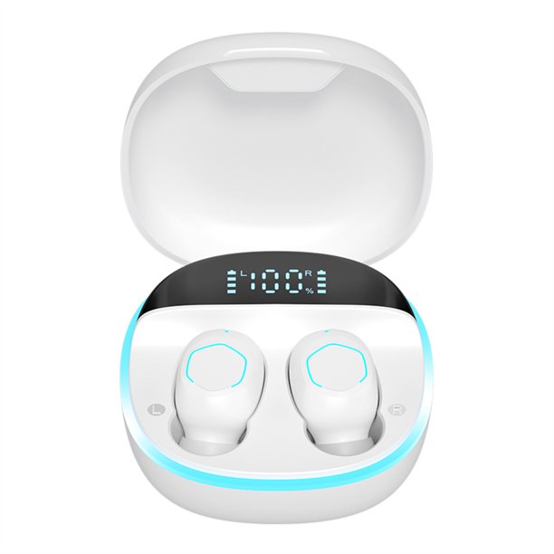 Inteprter Auriculares 5,0 compatibles con Bluetooth, inalámbricos, impermeables, LED, estéreo, TWS, con micrófono, pequeños auriculares deportivos, Electrónica Blanco