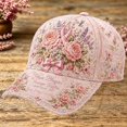 thumbnail image 2 of Miaoju Pink Ribbon Cancer Awareness Hat Floral Print Baseball Cap Adjustable Fit Women Support Awareness Cap, 2 of 4