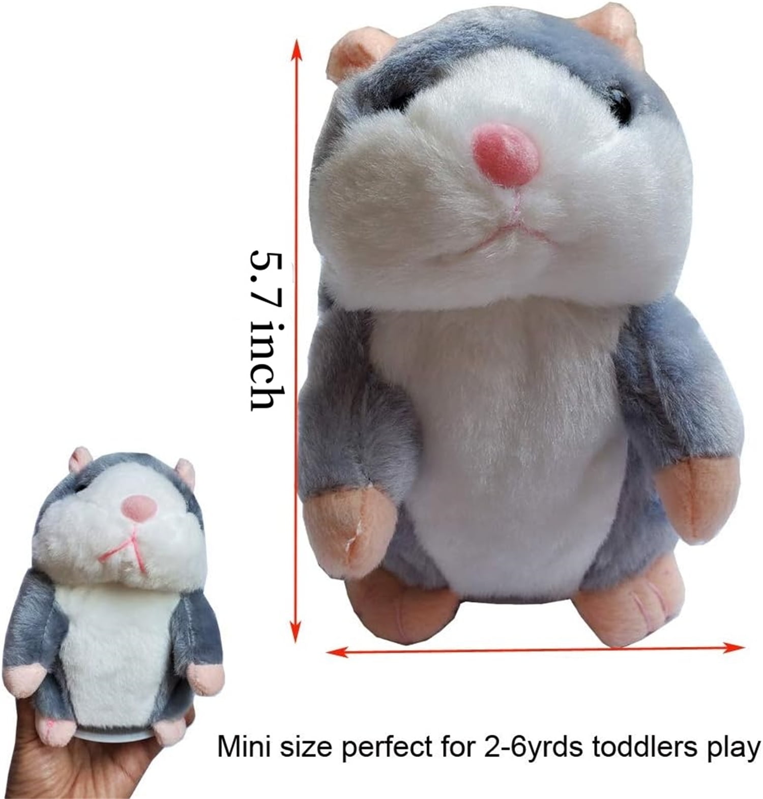 Plush Interactive Toys Talking Hamster Repeats What You Say Talking Stuffed Animal Talk Back Hamster Toy for Kids Interactive Hamster Toy for Birthday Funny Gift Kids Early Learning, 2Pack, Gray