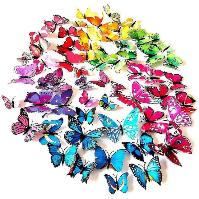 3D Butterfly Wall Decor Stickers 108PCs Removable PVC Film for Home Decoration