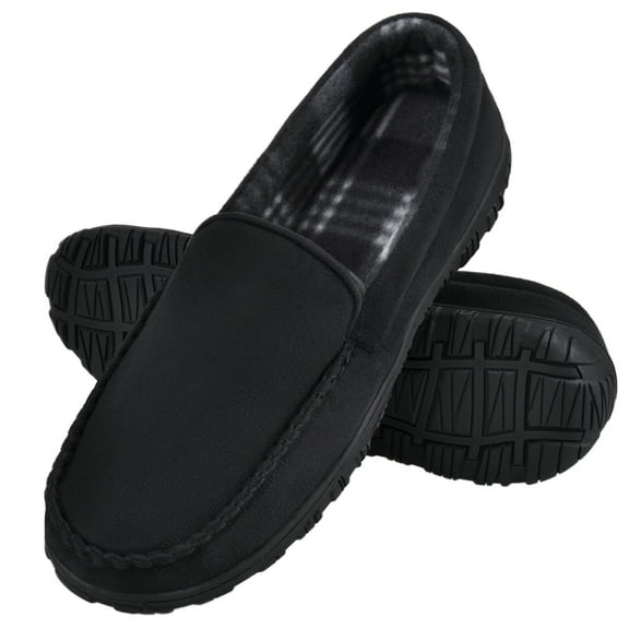 DSOLE Men's Moccasin Slippers Mens Memory Foam Slippers Slip On House Shoes Indoor Outdoor Anti-slip Sole Male Black 11