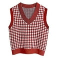 thumbnail image 4 of Sksloeg Women's V Neck Trendy Sweater Vest V Neck Houndstooth Knitwear Top Cute Argyle Preppy Style Knit Vest Sweater for Women Sleeveless Tank Top,Beige S, 4 of 4