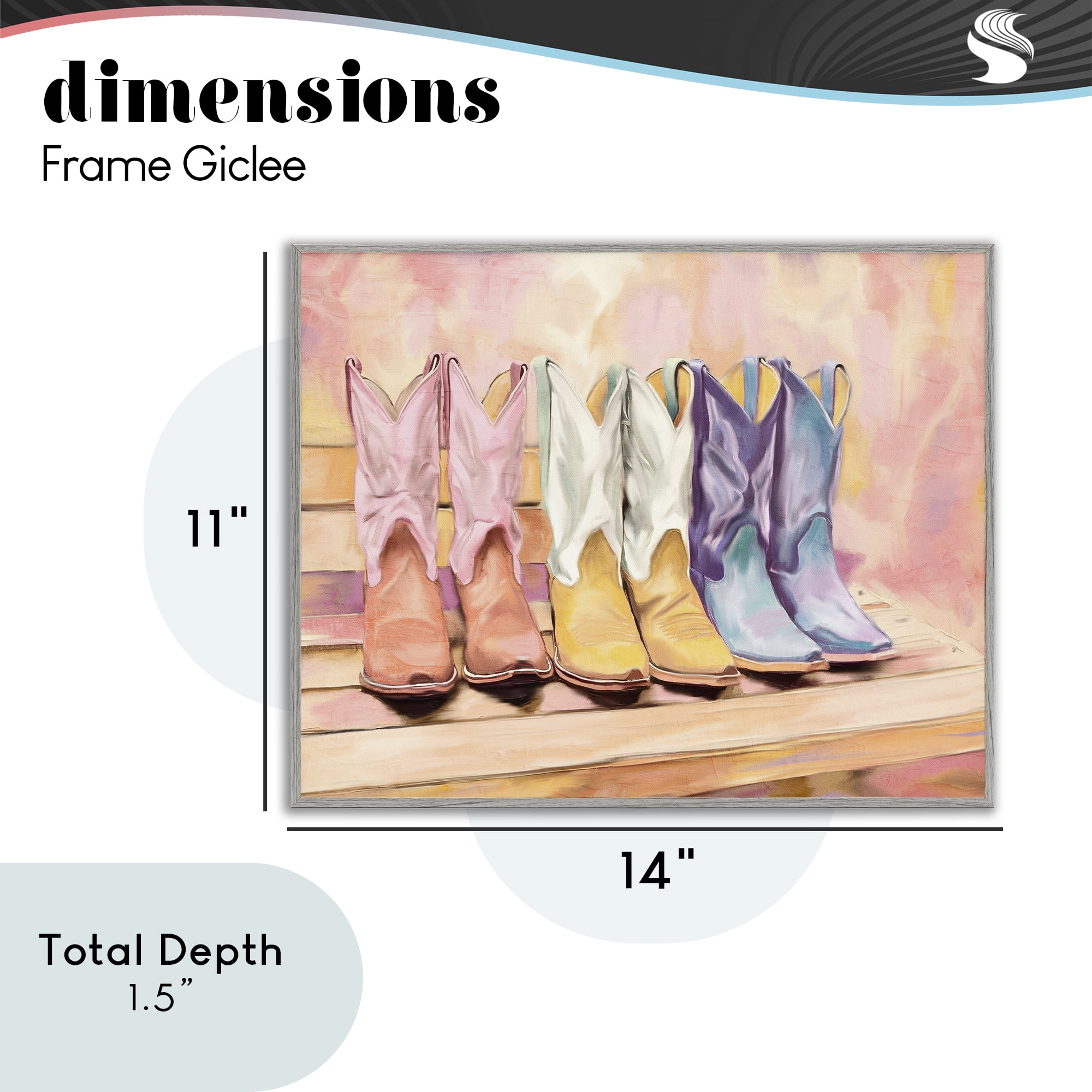 Painted Boots Trio Gray Framed Giclee Art, design by Kim Allen