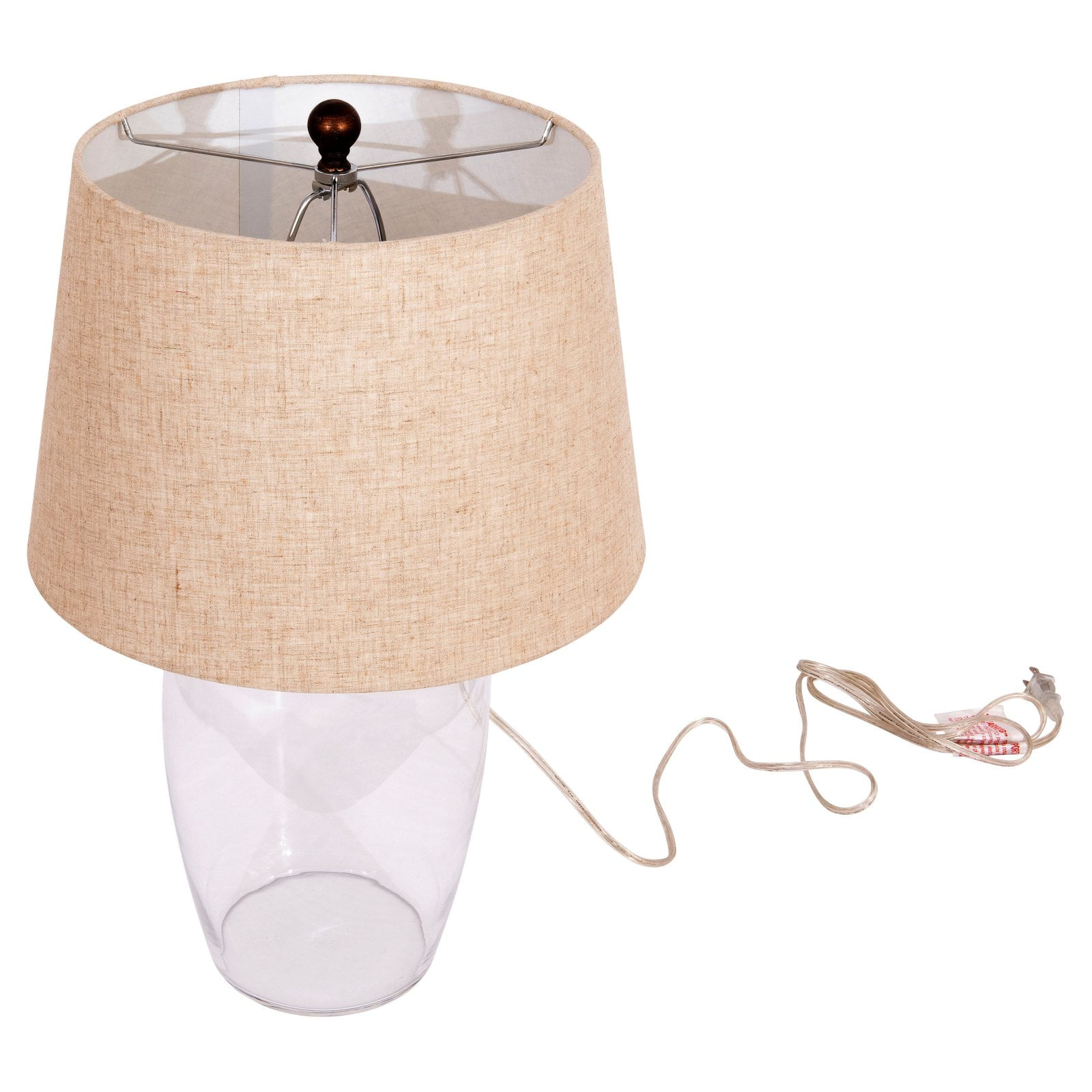 Woven Paths Fillable Clear Glass Table Lamp with Iron Accent and Linen Shade, 24"