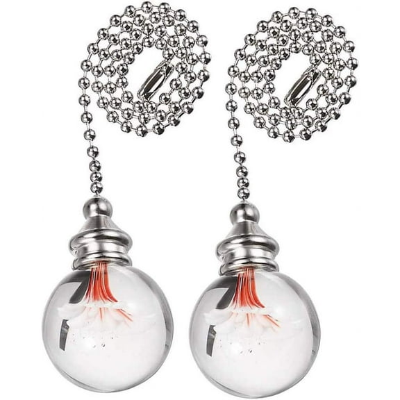 Ceiling Fan Chain Extenders Decorative Light Pull Chains Ornament 12 inches Pullchain Gorgeous Hanging Pendants Crystal Glass with Red Flower Ball Pull Chain, Pack of 2