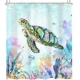 thumbnail image 5 of Teal Sea Turtle Shower Curtain 72Wx72H Inch Colorful Beach Nautical Ocean Coastal Jellyfish Starfish Seashell Coral Kids with 12 Plastic Hooks Fabric Waterproof Toilet Accessories Decor, 5 of 5