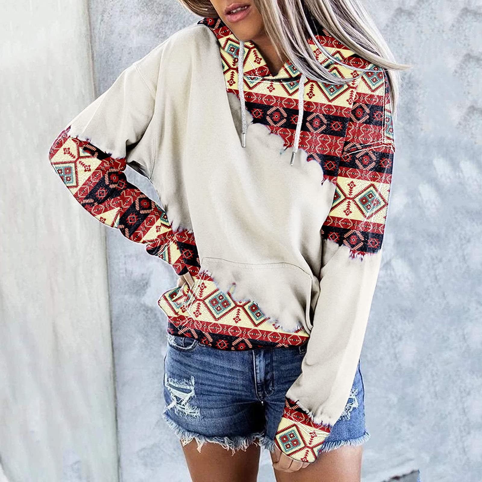 Color Block Ribbed Long-sleeve Drawstring Hoodie Dress for Mom and Me