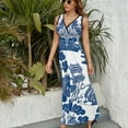 thumbnail image 6 of Blue Willow Chinoiserie Blue And White Porcelain Inspiration Womens Night Club Maxi Dress V Neck Sleeveless Bohemia Long Dresses, 6 of 9