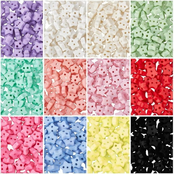 240 Pcs Star Button 12 Colors Resin Star Sewing Buttons 2-Hole Frosted Buttons Flatback Decorative Buttons for DIY Clothing Sewing Craft Doll Clothes Accessories DIY