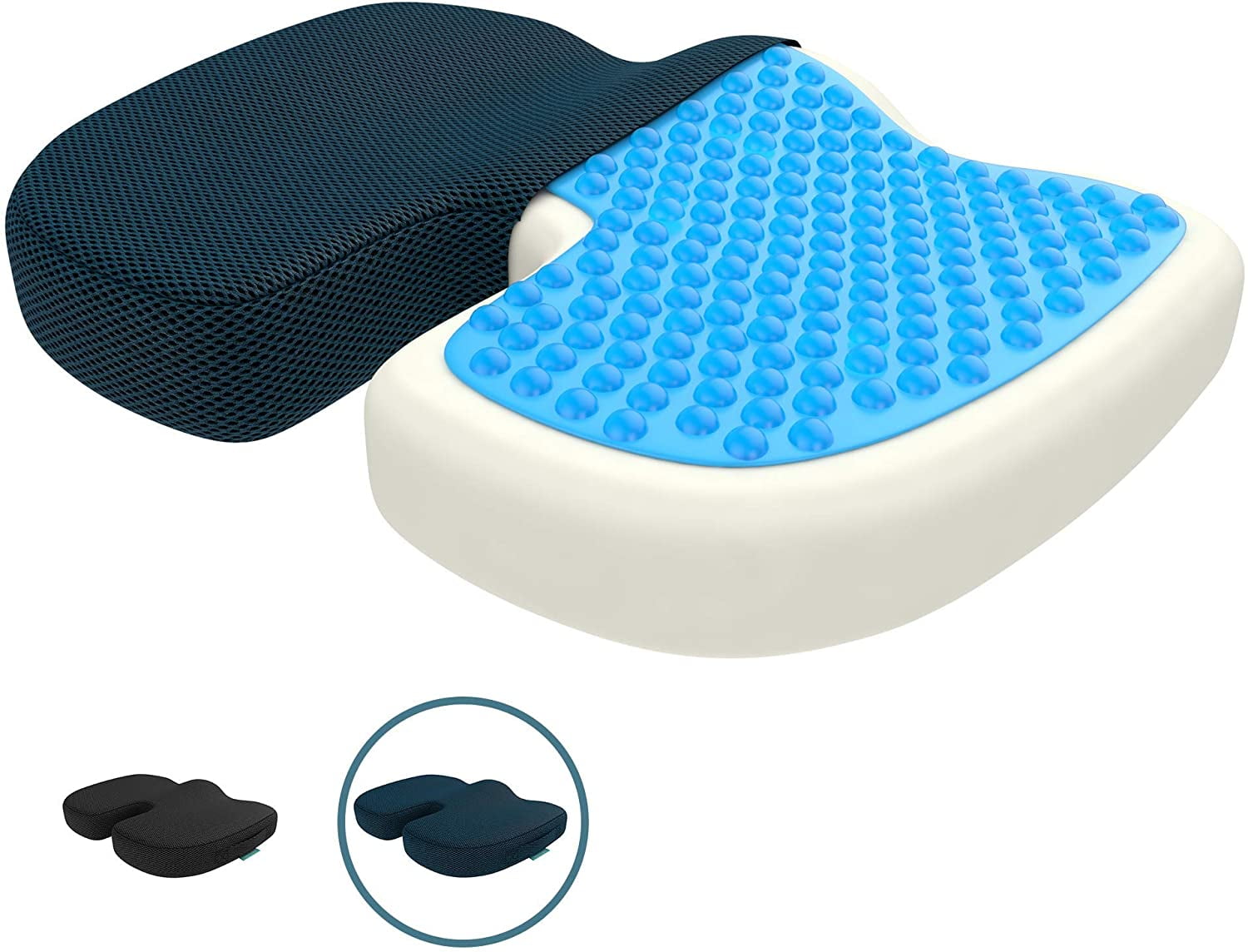 Office Chair Car Cushion Reinforcement Pad Breathable mesh Blue Sciatica/Back Pain Cushion Anti-Slip Orthopedic Gel and Memory Foam Pad to Relieve Tailbone Pain 