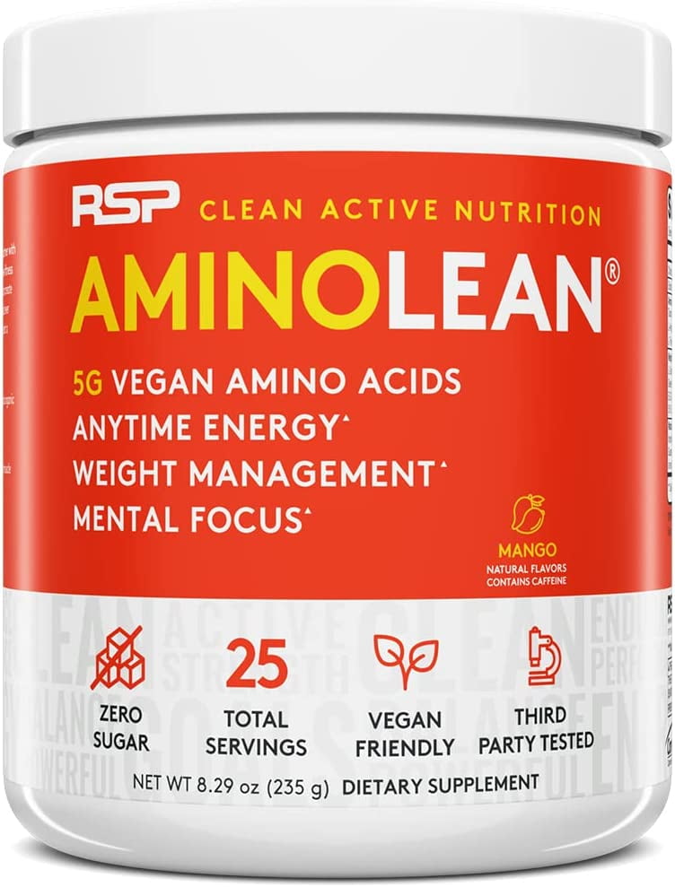 RSP Nutrition Vegan AminoLean Pre Workout Powder with BCAAs, Natural