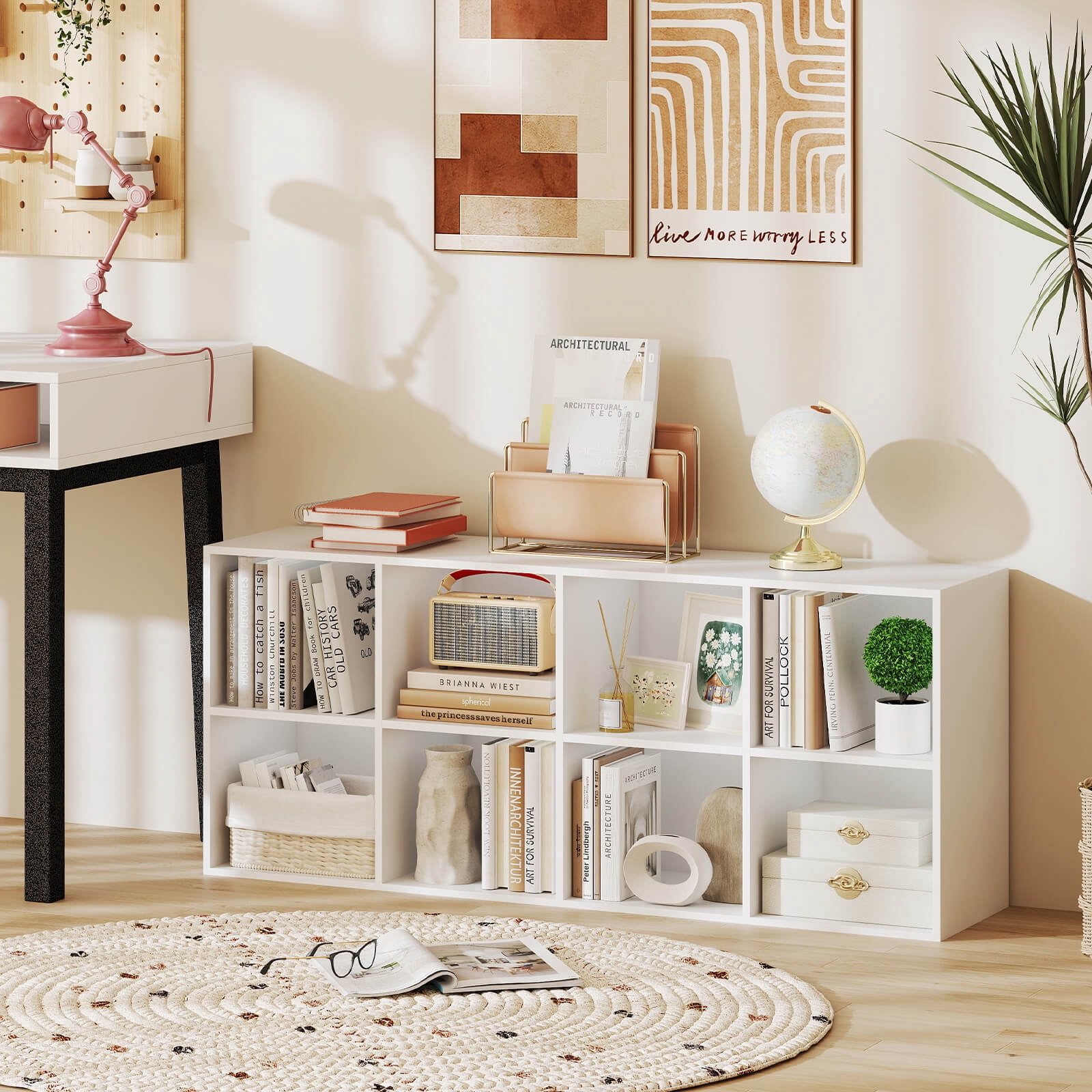 Costway 8-Cube Bookcase Bookshelf with 2 Anti-Tipping Kits Storage Organizer Rustic White