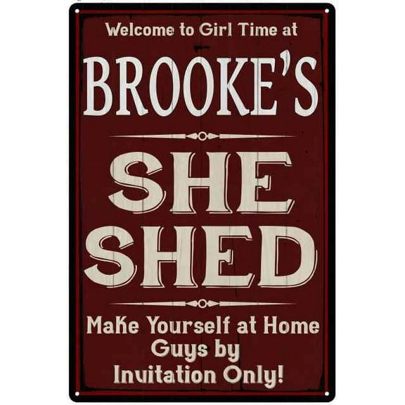 BROOKE'S She Shed Red Sign Lady Cave 8 x 12 High Gloss Metal 208120088400